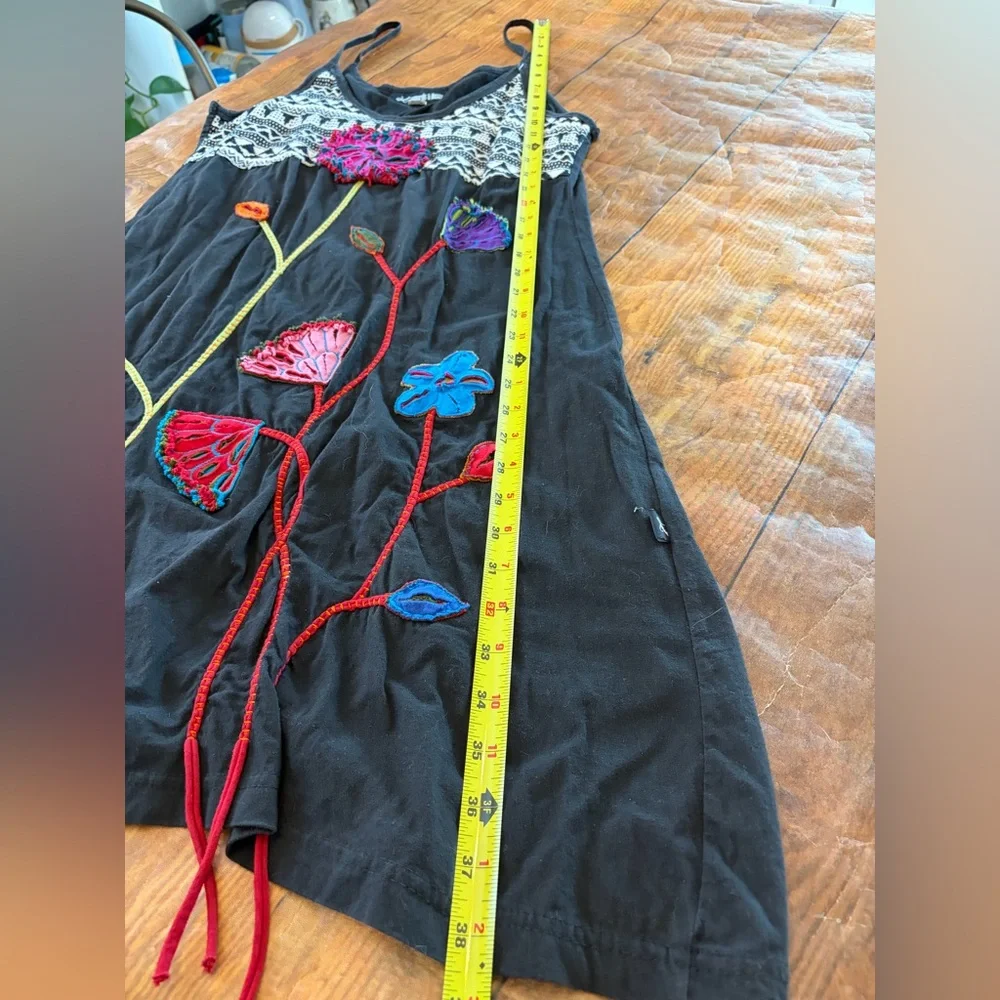 Boho Floral Embroidered Black Dress - Picture 6 of 6